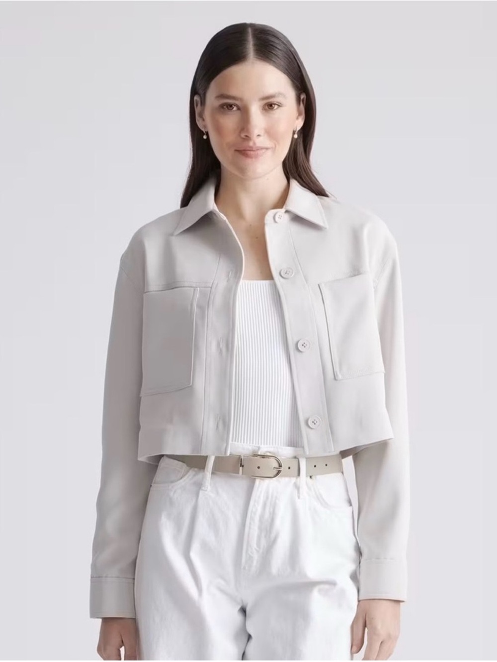 Quince Stretch Crepe Cropped Jacket Sand Small